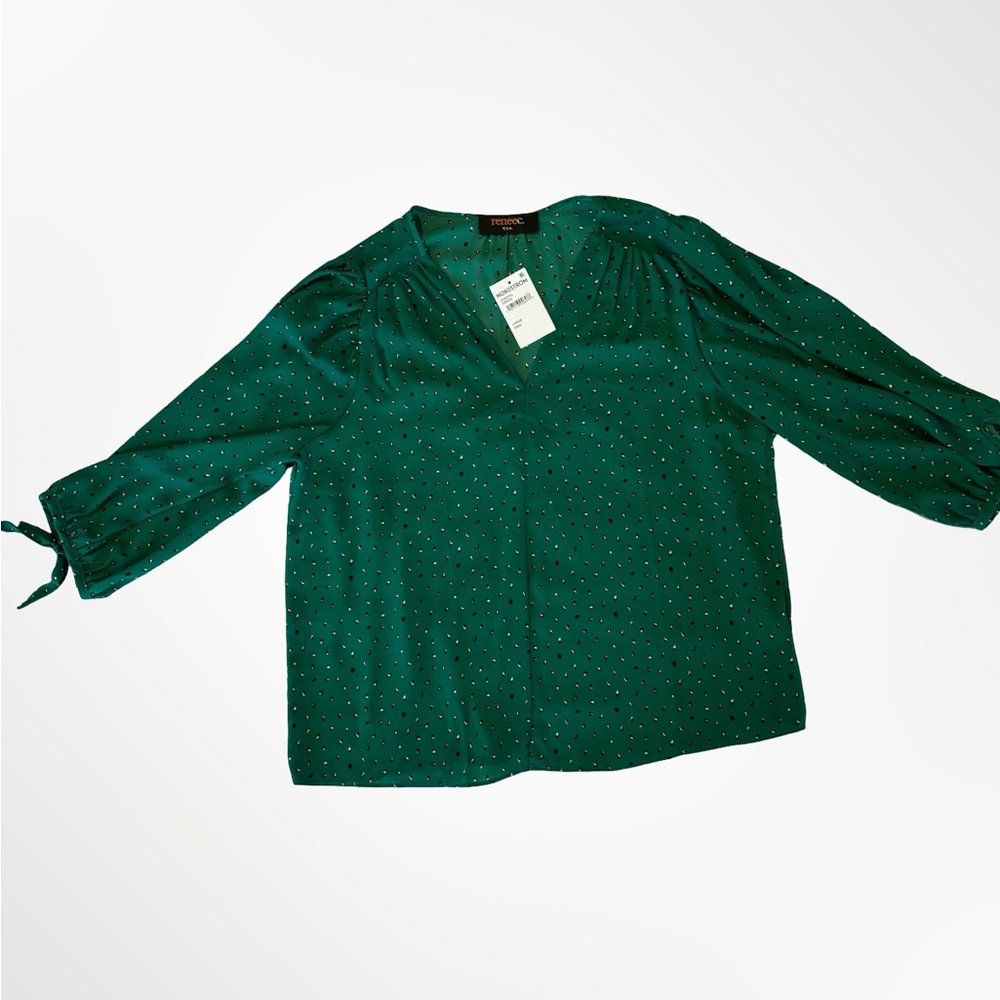 Nordstrom Emerald Green Blouse with Polka Dots by Renee C
